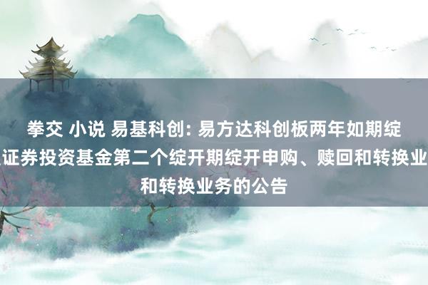 拳交 小说 易基科创: 易方达科创板两年如期绽开夹杂型证券投资基金第二个绽开期绽开申购、赎回和转换业务的公告